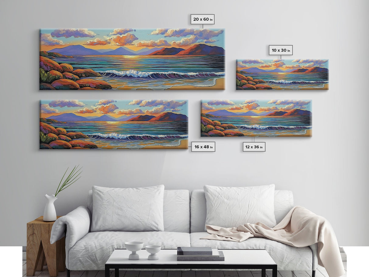 Tranquil Sunset Waves, Ocean Horizon Scene, Coastal Landscape Wall Art, Canvas Print, Relaxing Living Room Decor, Beach House Artwork