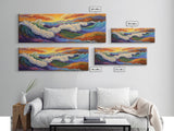 Crashing Waves, Vibrant Seascape, Ocean Energy, Coastal Sunset, Framed Canvas Print, Beach House Decor, Modern Nautical Art