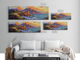Cliffside Drive, Sunset Coast, Dramatic Ocean Scene, Framed Canvas Print, Coastal Wall Art, Office Accent Art, Bold Color Landscape