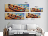 Floral Canoe Painting, Beachside Dock Art, Coastal Decor Accent, Canvas Print, Nautical Wall Art, Boho Beach House Living Room
