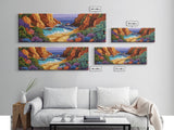 Hidden Cove Painting, Succulent Cliffside Beach, Colorful Ocean Art, Canvas Print, Desert Coastal Wall Art, Boho Nature Decor