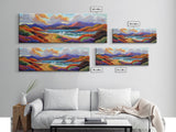 Colorful Mountains, Ocean Road, Vibrant Sunset, Framed Canvas Print, Scenic Nature Wall Art, Coastal Living Room Decor, Bold Art