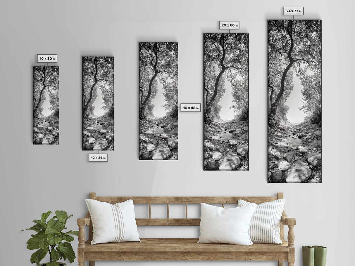 Forest Path, Rock Creek, Canopy Light, Calm Nature Scene, Canvas Print, Entryway Wall Art, Tranquil Minimalist Landscape Print
