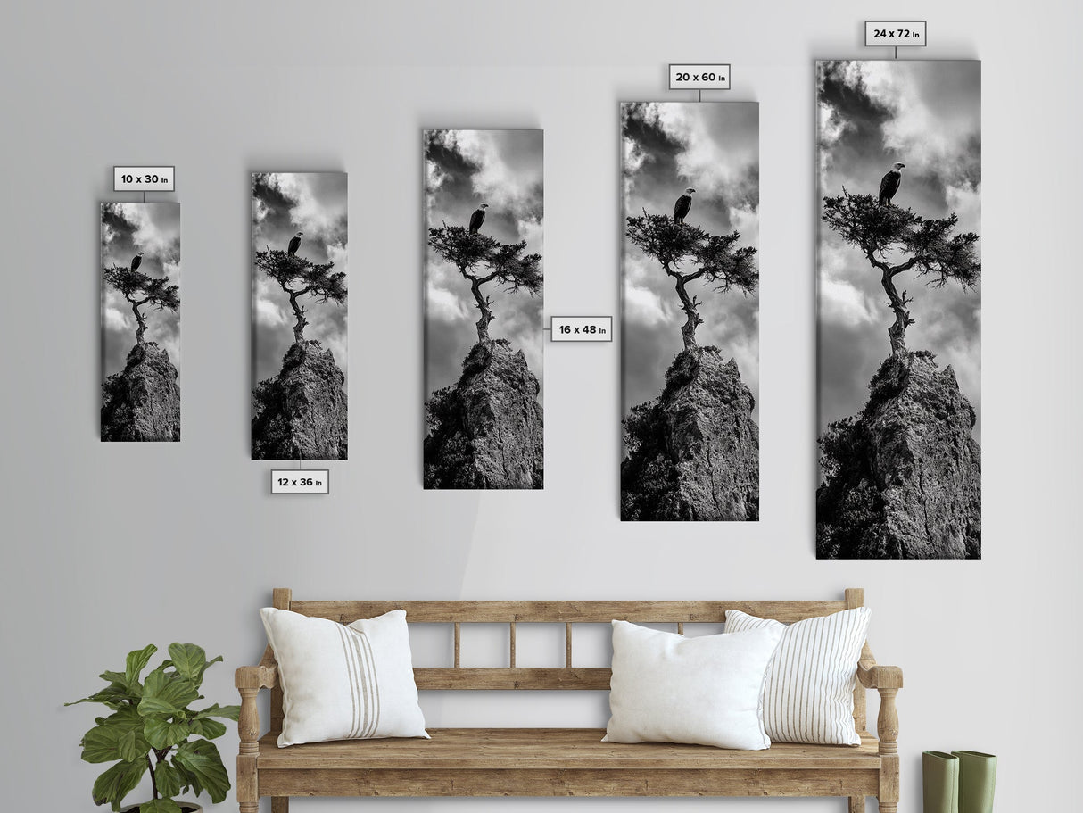 Eagle Tree, Cliff Perch, Bold Wildlife, Adventure Decor, Framed Canvas Print, Rustic Cabin Wall Art, American Symbolic Art