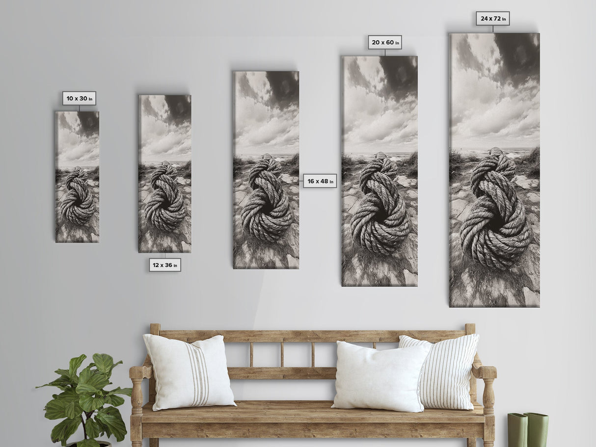 Nautical Rope Knot, Coastal Texture Art, Ocean Beach Photography, Framed Canvas Print, Rustic Entryway Wall Decor, Marine Style
