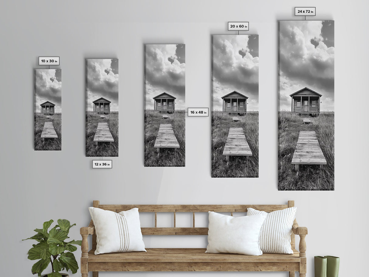 Rustic Cabin, Country Path, Prairie Landscape, Black and White Photo, Framed Canvas Print, Farmhouse Wall Art, Autumn Decor, Nature Style