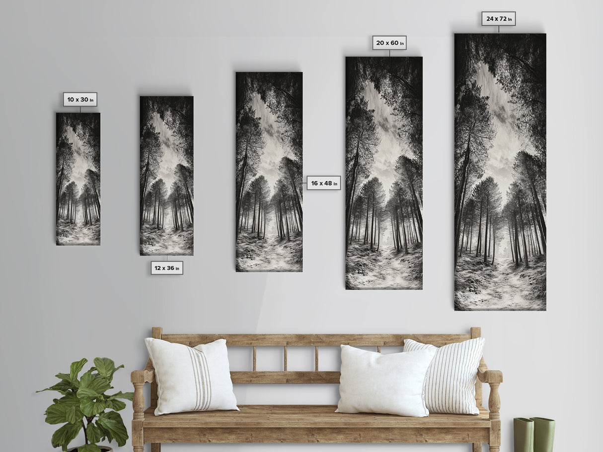 Pine Forest, Nature Path, Tree Canopy, Tranquil Woods, Canvas Print, Forest Wall Art, Minimalist Nature Decor, Meditation Room Artwork