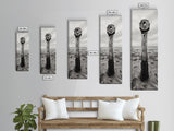 Driftwood Totem, Coastal Pillar, Ocean Beach Monochrome, Framed Canvas Print, Rustic Wall Art, Boho Bedroom Decor, Nature Photography