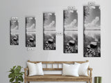 Peaceful Lake, Cloud Reflection, Shoreline Stones, Framed Canvas Print, Guest Room Wall Art, Nature Inspired Decor, Minimalist Landscape