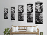Lighthouse Drama, Coastal Storm, Rocky Shoreline Scene, Moody Ocean Sky, Framed Canvas Print, Nautical Living Room Wall Art, Black White Art