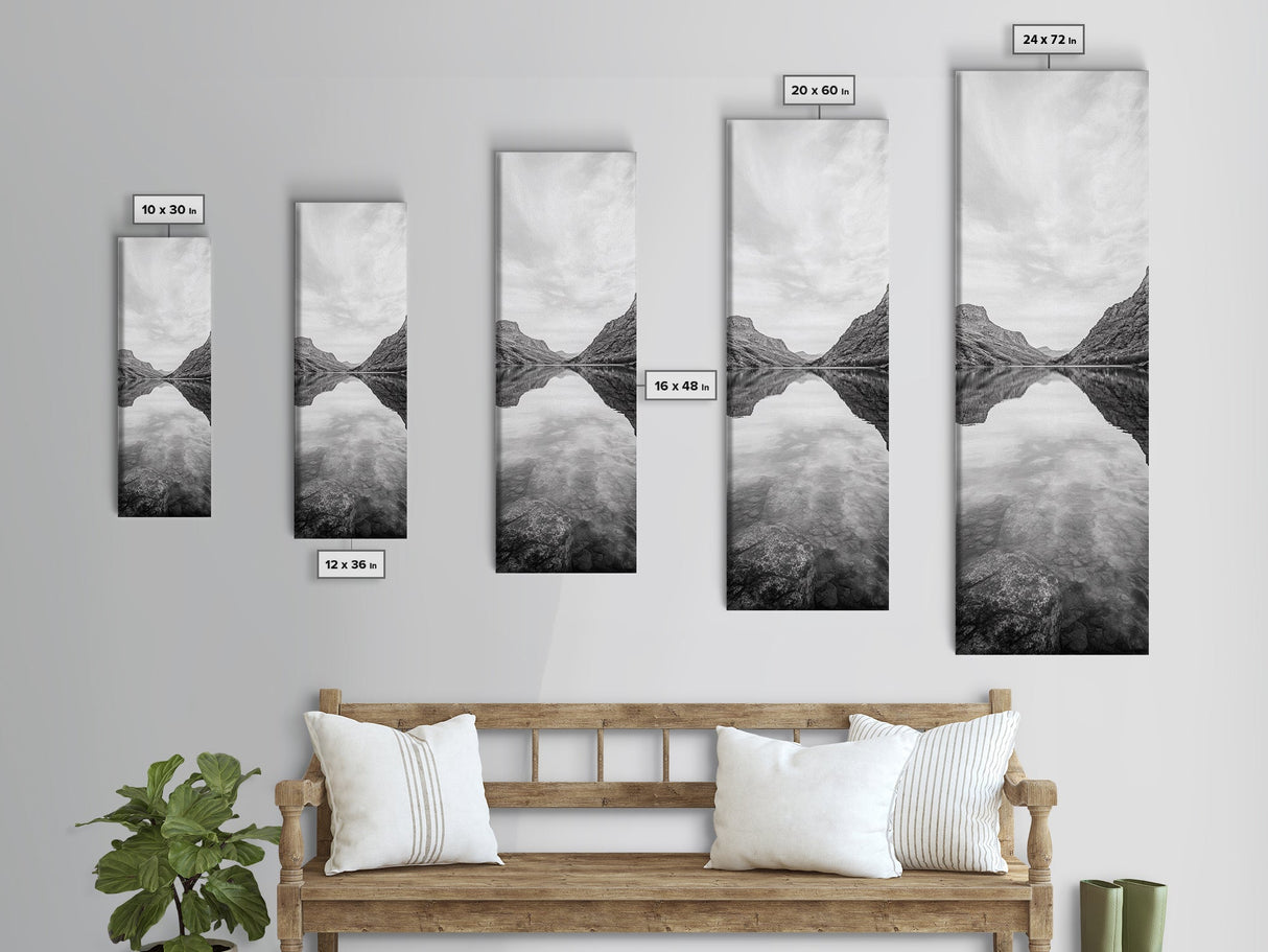 Mountain Lake, Glassy Water, Serene Reflection, Canvas Print, Bedroom Wall Art, Nature Photography, Minimalist Decor, Tranquil Vibe