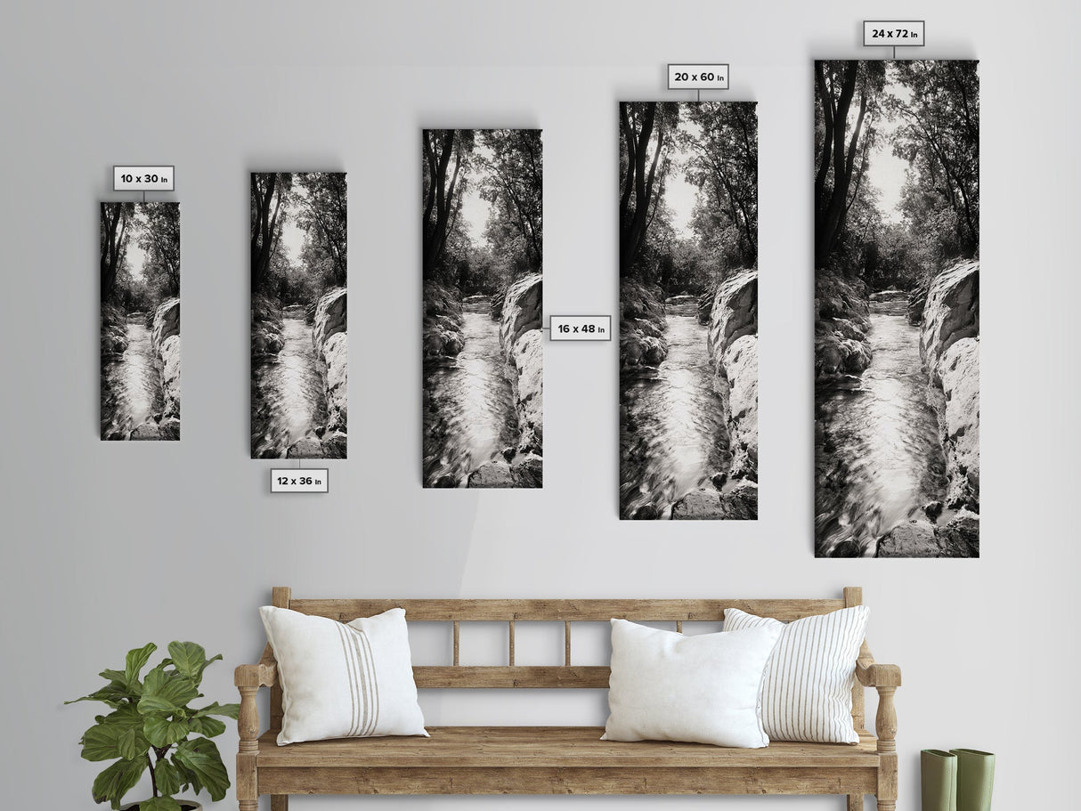 River Light Path, Black White Nature, Zen Landscape, Forest Photography, Canvas Print, Rustic Home Decor, Entryway Wall Art, Cabin Wall Art