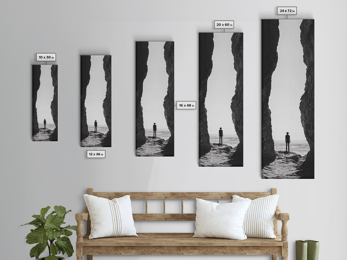 Lone Cowboy, Cliff View, Western Vibes, Silhouette Minimalist, Framed Canvas Print, Farmhouse Wall Art, Masculine Desert Decor