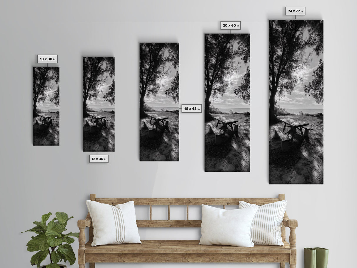 Seaside Picnic Spot, Tranquil Coastal Scene, Nature Landscape, Framed Canvas Print, Dining Room Print, Beach House Wall Art, Hallway Decor