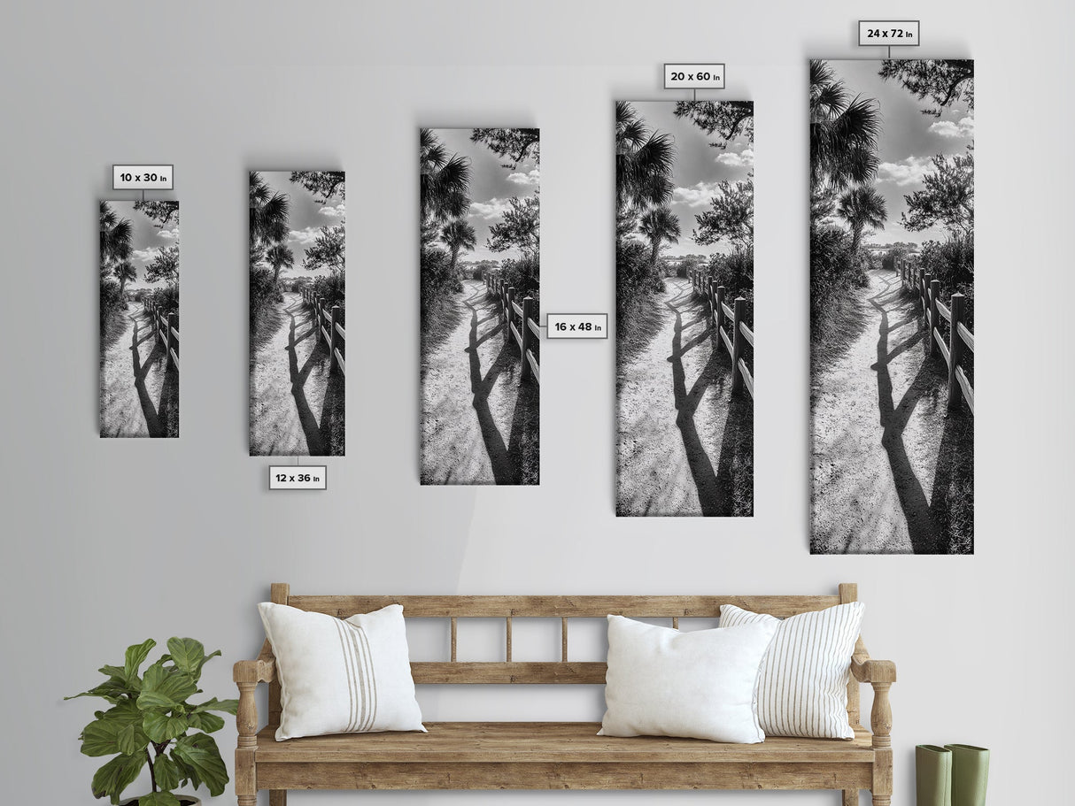 Beach Path, Palm Shadows, Coastal Walkway, Tropical Foliage, Canvas Print, Bathroom or Hallway Wall Art, Coastal Minimalist, Cozy Lodge Decor