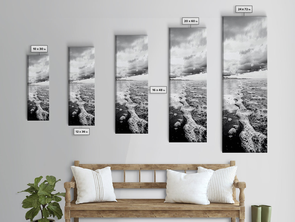 Stormy Waves, Sea Foam, Coastal Ocean, Canvas Print, Moody Seascape, Neutral Wall Art, Beach Bathroom or Entryway Home Decor
