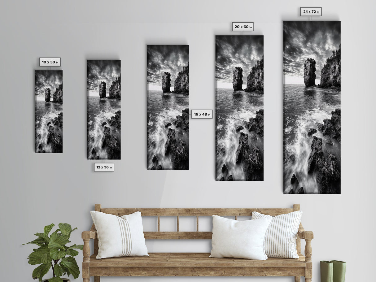Seaside Cliff, Wild Waters, Rock Formation, Canvas Print, Coastal Landscape Art, Living Room or Office Decor, Moody Ocean Aesthetic