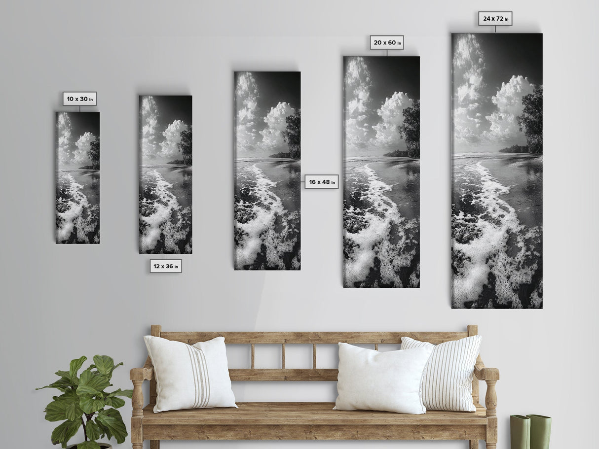 Ocean Shoreline, Coastal Decor, Beach Serenity, Nautical Style, Tranquil Scene, Framed Canvas Print, Bathroom Wall Art, Modern Beach Aesthetic