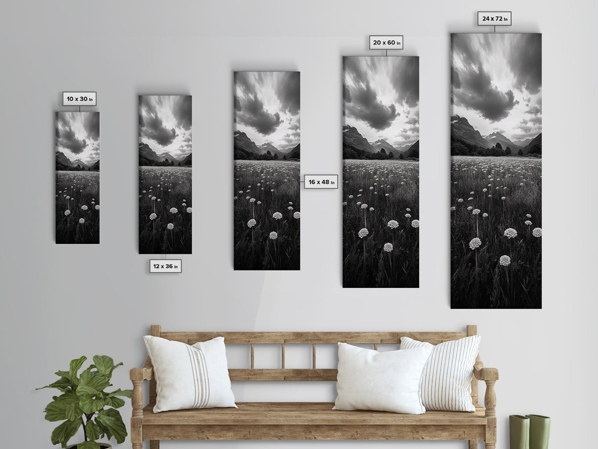 Wildflower Field, Alpine Meadow, Mountain Backdrop, Nature Print, Serene View, Framed Canvas Print, Living Room Wall Art, Rustic Farmhouse Decor
