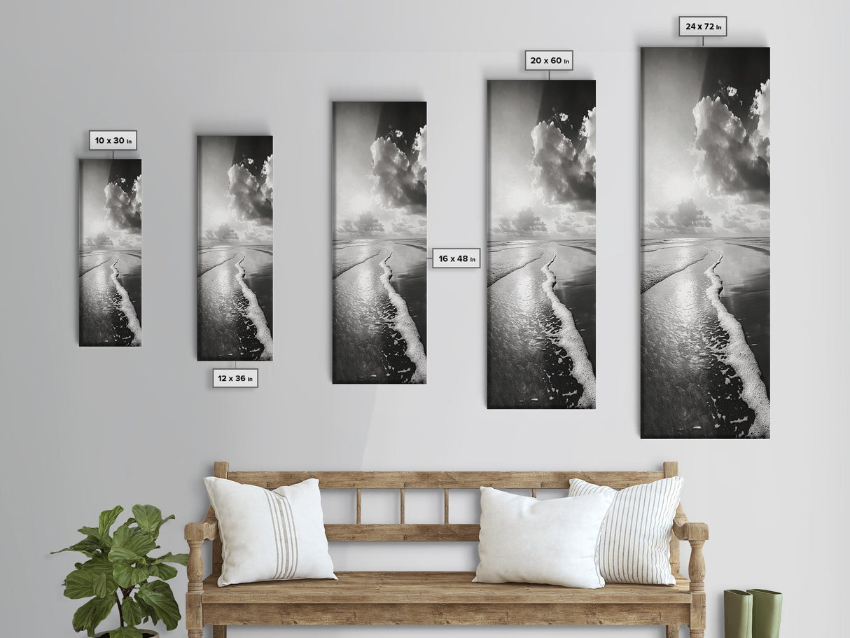 Shoreline Waves Art, Ocean Foam Print, Beach Wall Decor, Coastal Living Room Style, Framed Canvas Print, Tranquil Seascape Minimalist