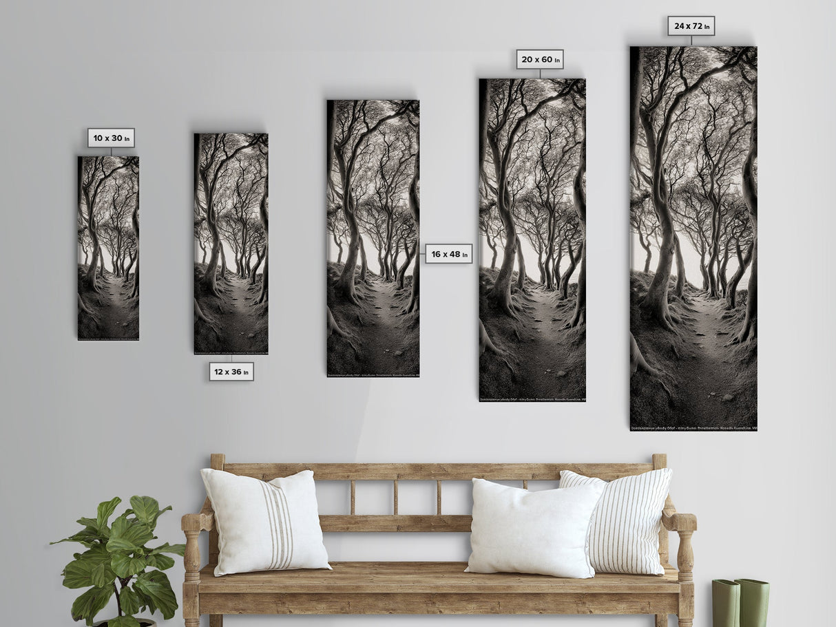 Twisted Trees, Enchanted Path, Forest Tunnel, Autumn Mood, Mystical Nature Framed Canvas Print, Fall Entryway Wall Art, Rustic Decor