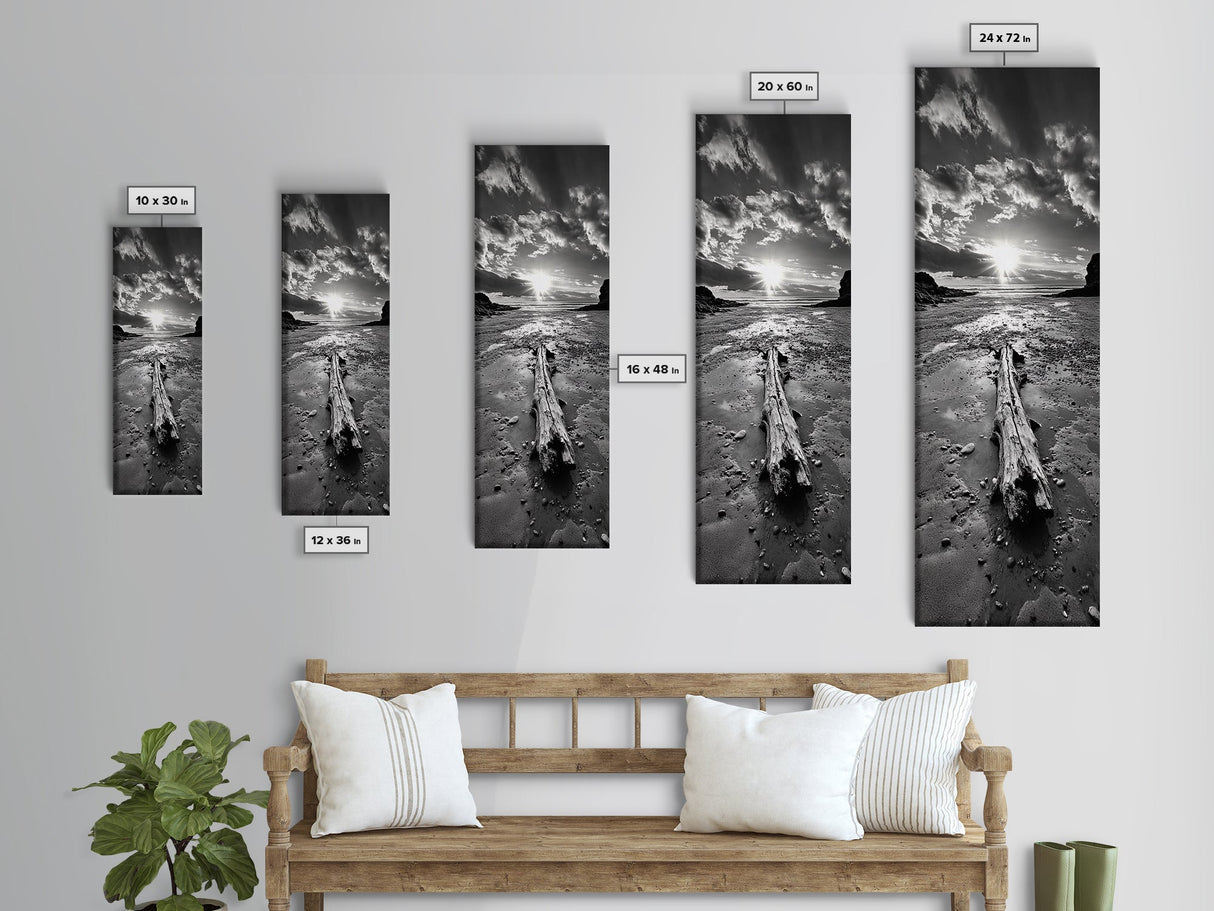 Driftwood Beach, Sunset Tide, Ocean Glow, Canvas Print, Fall Coastal Wall Art, Serene Nature Photography, Tranquil Living Room Decor