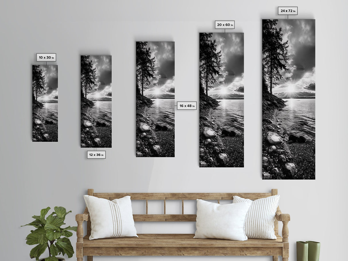 Tree Shoreline, Tranquil Water, Sunset Reflection, Peaceful Horizon, Framed Canvas Print, Nature Photography, Cabin Wall Art