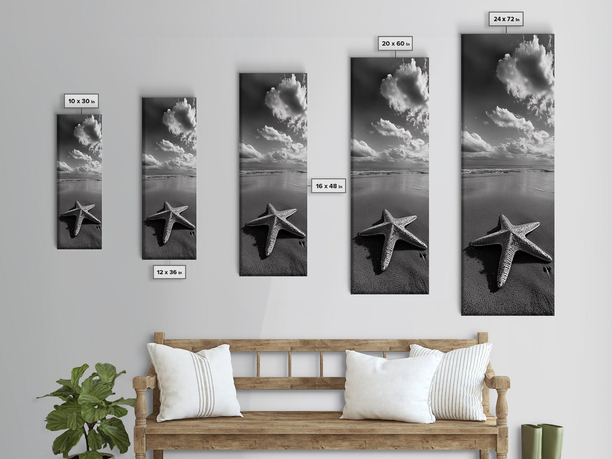 Starfish Beach, Shoreline Calm, Ocean Minimalism, Canvas Print, Coastal Living Room Wall Art, Nautical Bathroom Decor, Beach House Style