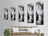 Waterfall Rocks, Mountain Mist, River Flow, Canvas Print, Black And White Landscape Art, Nature Bedroom Decor, Zen Retreat Wall Piece