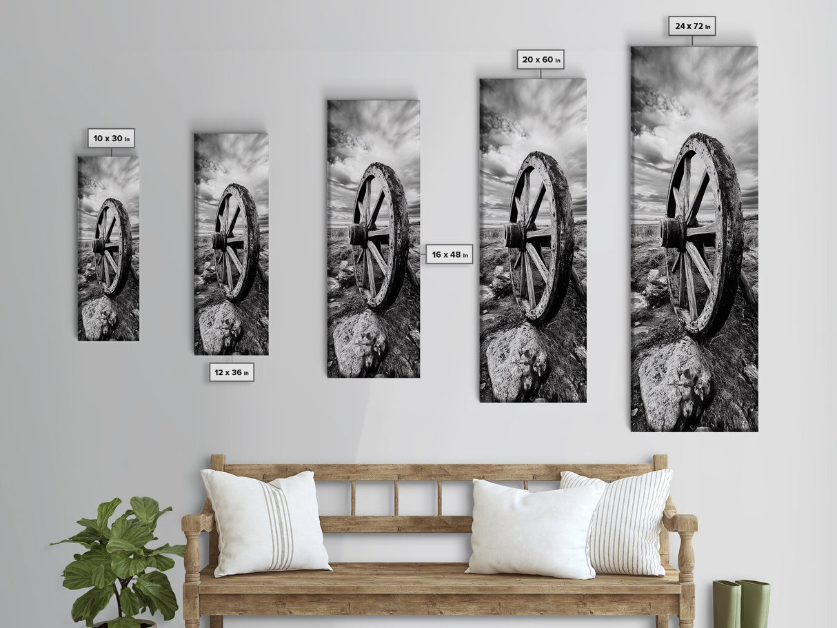 Prairie Wagon Wheel, Antique Rustic Wall Decor, Western Homestead Art, Barnhouse Style Print, Canvas Print, Fall Living Room Art