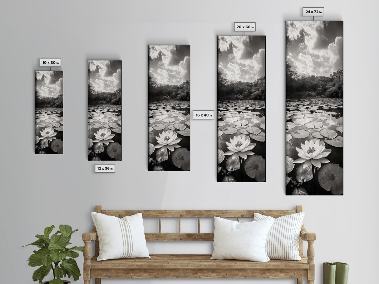Water Lily Pond, Serene Botanical Art, Peaceful Garden Wall Decor, Zen Nature Print, Spa or Bedroom Accent, Framed Canvas Print