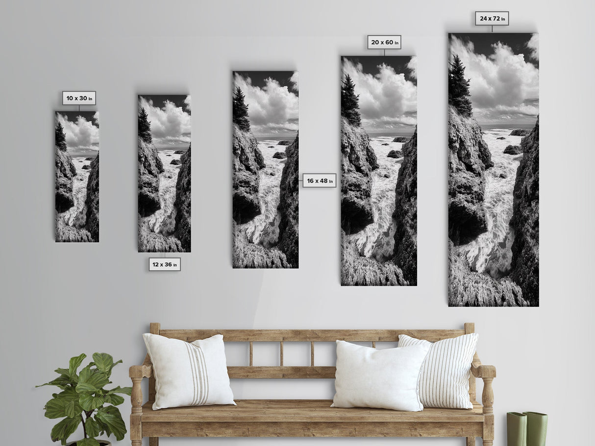 Coastal Cliff Waves, Rugged Seaside Art, Ocean Rock Photography, Bold Nature Wall Decor, Modern Bathroom Accent, Canvas Print