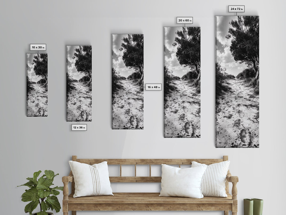 Sandy Trail Path, Coastal Forest Walk, Nature Photography, Framed Canvas Print, Boho Bedroom Wall Art, Minimalist Seaside Home Decor