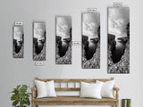 Seaside Cliffscape, Ocean Horizon, Monochrome Nature Scene, Framed Canvas Print, Coastal Living Room Art, Modern Rustic Wall Decor