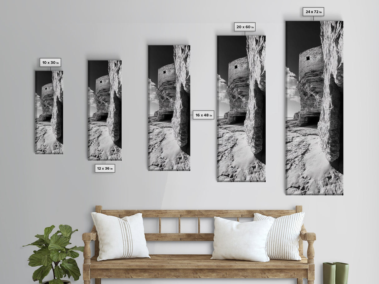 Stone Fortress, Ancient Cliffs, Coastal Ruins, Framed Canvas Print, Rustic Wall Decor, Neutral Tones Living Room Wall Art, Nature Decor