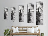 Barbed Fence, Sandy Dunes, Stormy Skies, Moody Coast, Natural Tension, Framed Canvas Print, Living Room Wall Art, Modern Western Decor