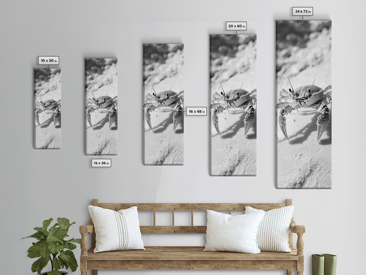 Sand Crab, Coastal Vibes, Beach Creature, Desert Aesthetic, Monochrome Wall Art, Canvas Print, Boho Bathroom Decor, Ocean Life Artwork