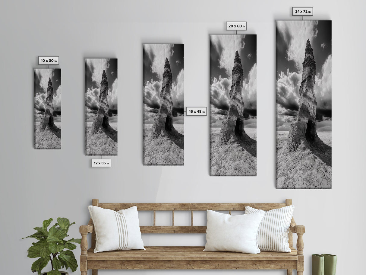 Stone Tower, Moody Sky, Dramatic Desert, Earth Element, Spiritual Journey, Canvas Print, Meditation Room Decor, Minimalist Earth Art