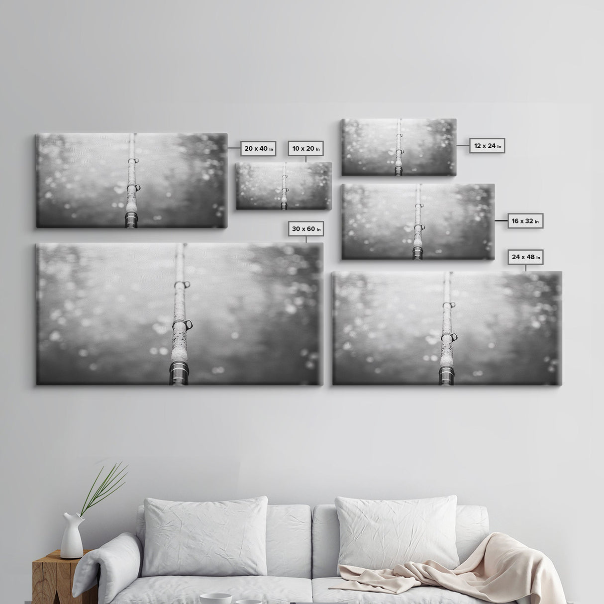 Fishing Pole, Water Focus, Tranquil Reflections, Minimalist Angler Art, Canvas Print, Cabin Wall Art, Lakehouse Decor