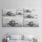 Floating Cabin, Lake House, Calm Waters, Dreamy Isolation Art, Canvas Print, Minimalist Living Room Wall Art, Coastal Style