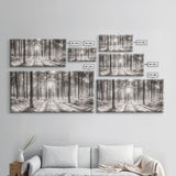 Winter Pine Forest, Sunlight Snow Trees, Nature Landscape Photography, Framed Canvas Print, Cabin Decor, Minimalist Wall Art