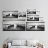 Ocean Rock Split, Calm Seascape Horizon, Monochrome Photography, Canvas Print, Bathroom Wall Art, Zen Coastal Aesthetic, Office Wall Art