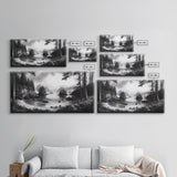 Coastal Forest View, Mountain Sea Horizon, Romantic Nature Scene, Framed Canvas Print, Living Room Wall Art, Vintage Landscape