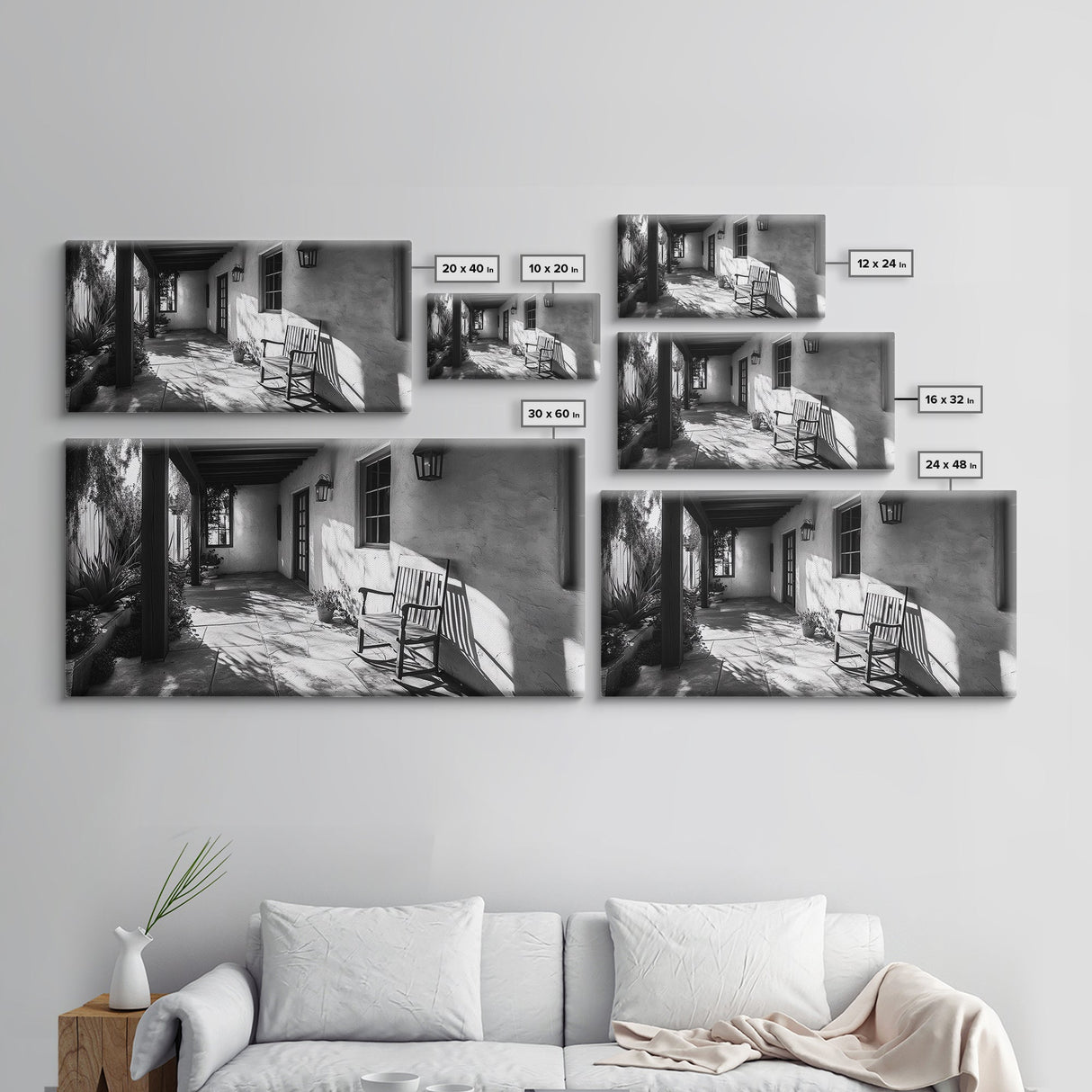 Porch Shadows Light, Rustic Patio, Black and White Decor, Farmhouse Entryway, Framed Canvas Print, Country Kitchen Wall Art, Bedroom Wall Art