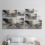 Lighthouse Path, Stormy Beach, Moody Coastline, Wall Decor, Framed Canvas Print, Coastal Wall Art, Rustic Bathroom, Nautical Style Print