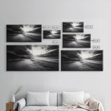 Stormy Coast, Dramatic Sky, Ocean Dusk, Monochrome Landscape, Framed Canvas Print, Bedroom Wall Art, Minimalist Coastal Decor