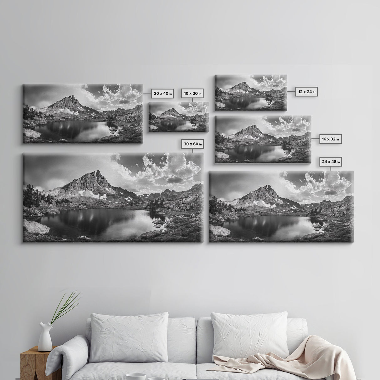Alpine Lake, Rocky Mountain, Scenic Vista, Nature Reflection, Framed Canvas Print, Rustic Wall Art, Bedroom Wilderness Decor