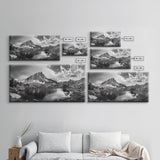 Alpine Lake, Rocky Mountain, Scenic Vista, Nature Reflection, Framed Canvas Print, Rustic Wall Art, Bedroom Wilderness Decor