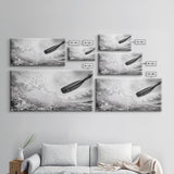 Water Splash Paddle, Adventure Photography, Kayaking Ocean Scene, Framed Canvas Print, Modern Bathroom or Coastal Wall Art