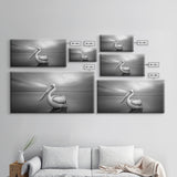 Ocean Pelican, Peaceful Bird Portrait, Coastal Wildlife Art, Framed Canvas Print, Minimalist Entryway or Beach House Wall Art